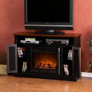 Antebellum Black/ Walnut Media Console w/ Electric Fireplace