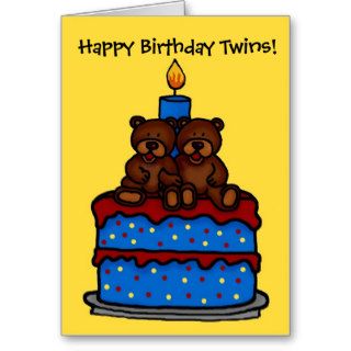 twin boy bears on cake birthday greeting cards