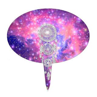 Galaxy Nebula Glitter dreamcatcher Pink Space Cake Toppers
