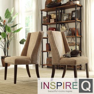 INSPIRE Q Geneva Tan Chenille Wingback Hostess Chairs (Set of 2) INSPIRE Q Dining Chairs