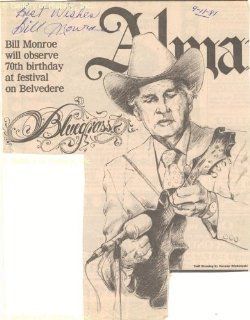 BILL MONROE   NEWSPAPER ADVERTISEMENT SIGNED CIRCA 1981 Entertainment Collectibles