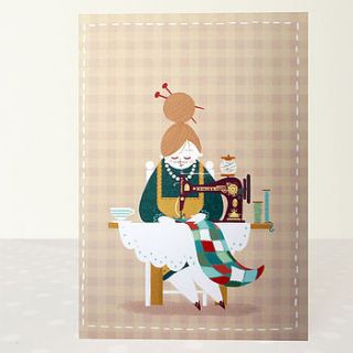 'sewing lady' greeting card by 2d scrumptious