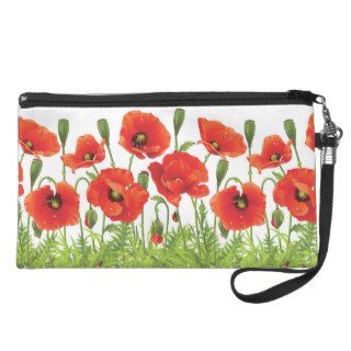 Horizontal border with red poppy wristlet purse
