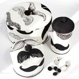 handmade moustache print cotton cufflink box by naive textile art
