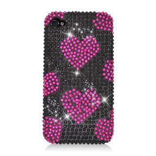 Eagle Cell PDIPHONE4F309 RingBling Brilliant Diamond Case for iPhone 4   Retail Packaging   Black/Hot Pink Heart Cell Phones & Accessories