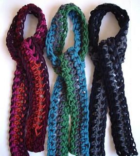 hand crocheted skinny scarf by high fibre
