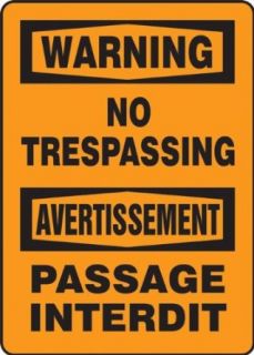 Accuform Signs FBMADM304VA Aluminum French Bilingual Sign, Legend "WARNING NO TRESPASSING/AVERTISSEMENT PASSAGE INTERDIT", 10" Width x 14" Length x 0.040" Thickness, Black on Orange Industrial Warning Signs Industrial & Scien