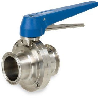 Sharpe Valves Series 15 Stainless Steel 304 Sanitary Butterfly Valve, 304 Stainless Steel, Viton Seat, 12 Position Handle, 1 1/2" Tube OD Quick Clamp Industrial Butterfly Valves