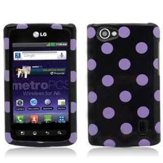 Aimo LGMS695PCPD305 Trendy Polka Dot Hard Snap On Protective Case for LG Optimus Elite/Optimus M+/Optimus Plus/Optimus Quest   Retail Packaging   Black/Purple Cell Phones & Accessories