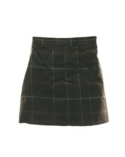 Girls Plaid Skort Button Strap Trimmed Front Green Navy Blue Red Yellow Clothing