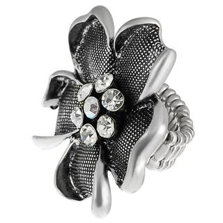 Journee Collection Stainless Steel Crystal Large Flower Stretch Ring Journee Collection Fashion Rings
