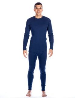 Men's Classic Waffle Knit Thermal Top and Bottom Set   Navy  X Large at  Mens Clothing store
