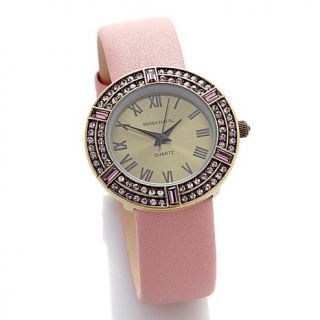 Heidi Daus Round Case Crystal Bezel Leather Strap Watch