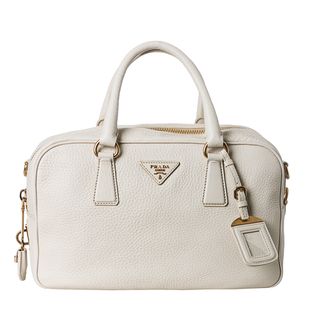 Prada Women's 'Vitello Daino' White Pebbled Leather Satchel Bag Prada Designer Handbags