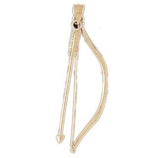 14K Yellow Gold 3 D Bow And Arrow Pendant Jewelry