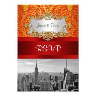 NY City Skyline BW 112 Red Gold Paisley RSVP 1 Personalized Invitation