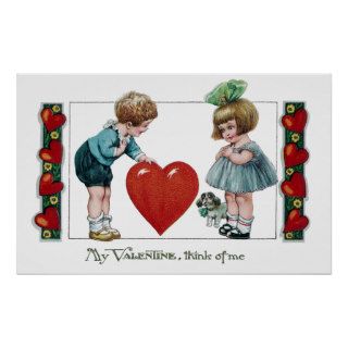 Kids, Dog and Big Heart Vintage Valentine Posters
