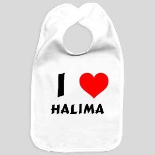 Baby bib with I Love Halima (first name/surname/nickname) Baby