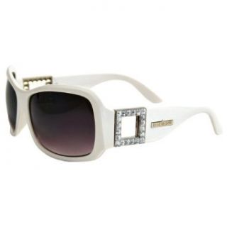 Luxury Divas White Thick Frame Square Rhinestone Temple Sunglasses Clothing
