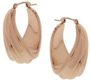 Oro Nuovo Polished Ribbed Twist Design Oval Hoop Earrings, 14K —