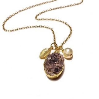 druzy amethyst pearl and leaf necklace by eve&fox