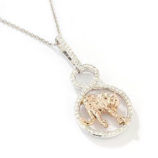 14K RG/WG Effy Diamond Panther Pendant w/ Chain Pendant Necklaces Jewelry