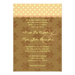Gold Polka Dots and Lace Flower Wedding Personalized Invite