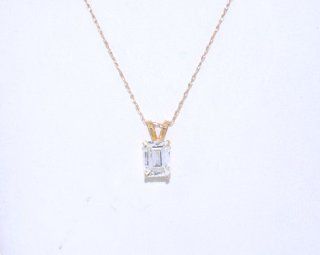 14K Yellow Gold Emerald cut CZ Pendant Jewelry