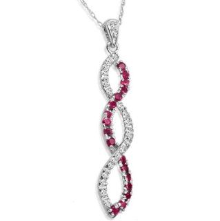 10K White Gold Ruby and Diamond Twist Pendant Necklace 18in. .30ct tgw Jewelry
