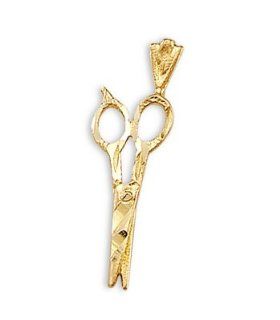Scissors Pendant 14k Yellow Gold Barber Cut Charm Jewelry