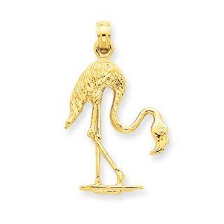 Polished & Casted 17.5mm 14k Solid Yellow Gold 3 D Flamingo Pendant Individual Pendants Jewelry