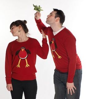 squeaky robin christmas jumper v neck by woolly babs christmas jumpers