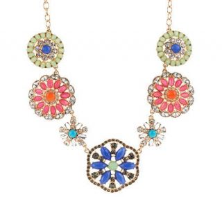 Susan Graver Crystal and Cabochon Floral Necklace —