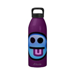 Blue Smiley Face with tongue sticking out Bottle Reusable Water Bottles