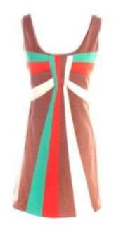 Judith March Brown, Orange, Cream, and Teal Dress
