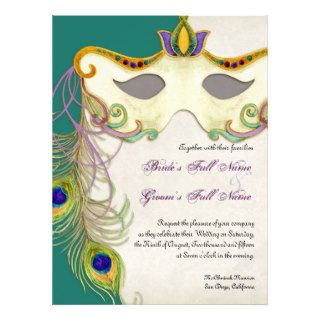 Peacock Masquerade Mask Ball   Wedding Invitation