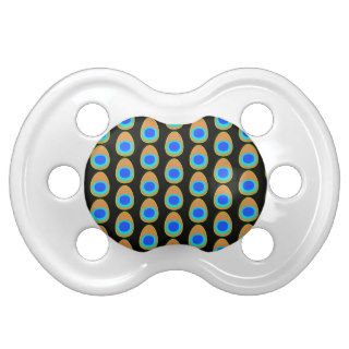 Stylized Peacock Feater Pattern on Black. Baby Pacifier