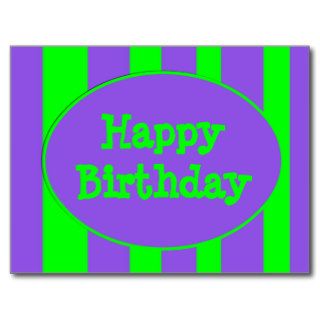 Happy Birthday purple green stripes Postcard