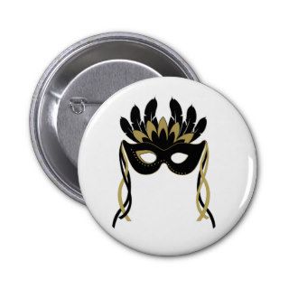 Masquerade Mask in Black and Gold Button Badge