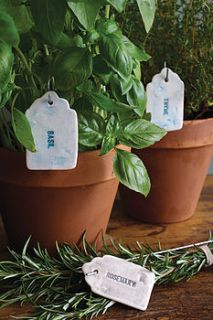 ceramic herb and vegetable labels by jo heckett