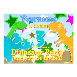 Turning 3 Dinosaurs Birthday Party Invites