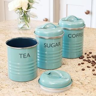 vintage blue tea coffee & sugar canister set by dibor