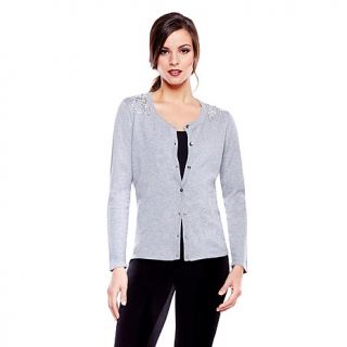 IMAN Touch of Cashmere Luxe Embellished Classic Cardigan