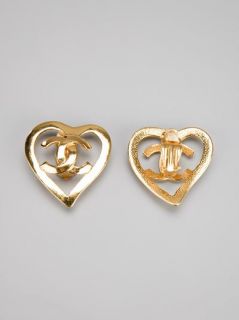 Chanel Vintage Heart Logo Earrings