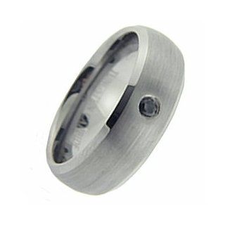 8MM Brushed Tungsten Carbide & Black Diamond Beveled Band (sizes 8, 9, 10, 11, 12) Wedding Bands Jewelry