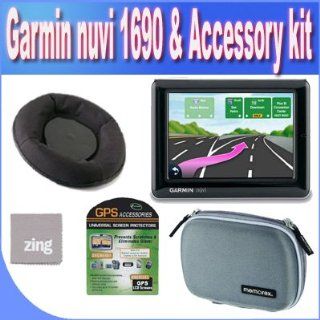 Garmin nuvi 1690 4.3 Inch Portable Bluetooth Navigator with Google Local Search & Real Time Traffic Alerts + Friction Dash Pad Mount + Zing Micro Fiber Cleaning Cloth + GPS Screen Protectors + Shock Proof Deluxe GPS Case  In Dash Vehicle Gps Units  