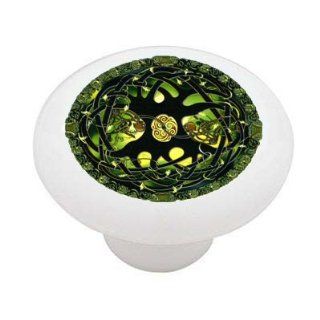 Celtic Emerald Tree of Life Decorative High Gloss Ceramic Drawer Knob   Cabinet And Furniture Knobs  