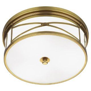 Robert Abbey 1985 Flush Mounts with Frosted White Glass Shades, Antique Brass Finish   Flush Mount Ceiling Light Fixtures  