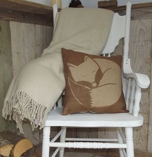 ' sleeping fox ' cushion and luxury wool throw by rustic country crafts