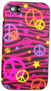 Cell Armor IPHONE4G PC JELLY TE322 S Hybrid Jelly Case for iPhone 4/4S   Retail Packaging   Colored Peace Signs on Pink Zebra Cell Phones & Accessories